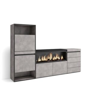 Wohnli Möbelsuche - Schuhschrank Holzeffekt Kamin mit Feuereffekt XXL 224x35x145cm Zement