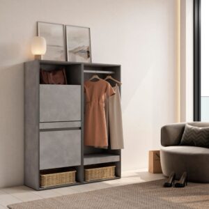wohnli-moebel-suche-M25100407-1 Schuhschrank Holzeffekt 120x35x145cm Zement 120x145x35cm Spanplatte Grau Skraut home Möbel Flurmöbel Schuhschränke
