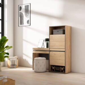 wohnli-moebel-suche-M25100408-1 Schuhschrank Holzeffekt 130x35x145cm Eiche 130x145x35cm Spanplatte Beige Skraut home Möbel Flurmöbel Schuhschränke