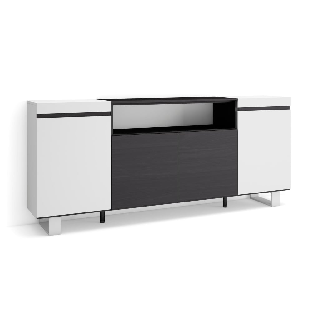 wohnli-moebel-suche-M25100409 Wohnli Möbelsuche - Sideboard Holzeffekt mit Beinen 200x35x87cm Weiß und Schwarz