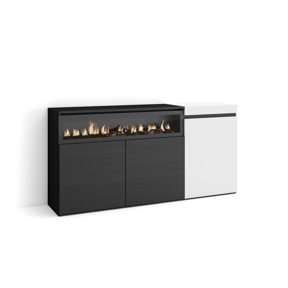 wohnli-moebel-suche-M25100410 Wohnli Möbelsuche - Sideboard Holzeffekt Kamin Feuereffekt 150x35x75cm Weiß und Schwarz