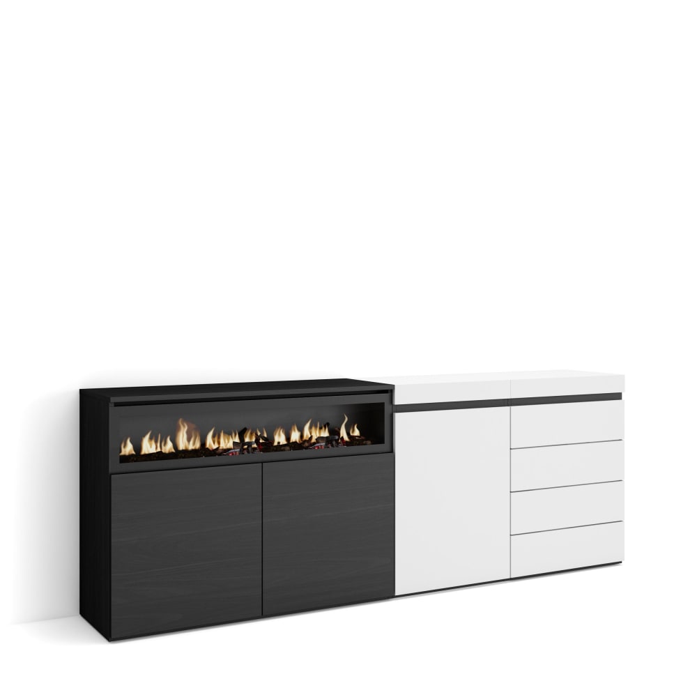 wohnli-moebel-suche-M25100412 Wohnli Möbelsuche - Sideboard Holzeffekt Kamin mit Feuereffekt 207x35x75cm Weiß