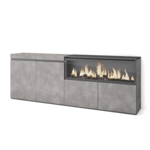 Wohnli Möbelsuche - Sideboard Holzeffekt Kamin mit Feuereffekt XXL 208x35x75cm Zement