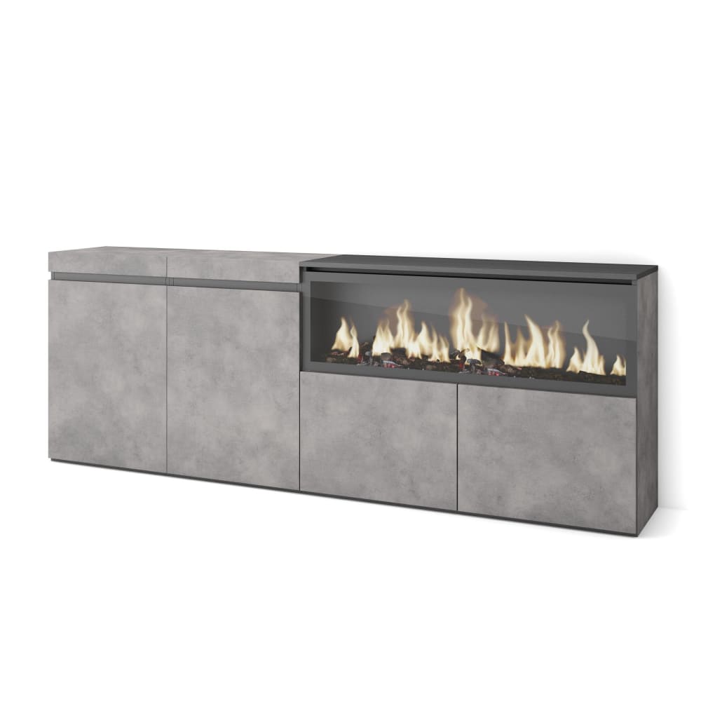 Wohnli Möbelsuche - Sideboard Holzeffekt Kamin mit Feuereffekt XXL 208x35x75cm Zement