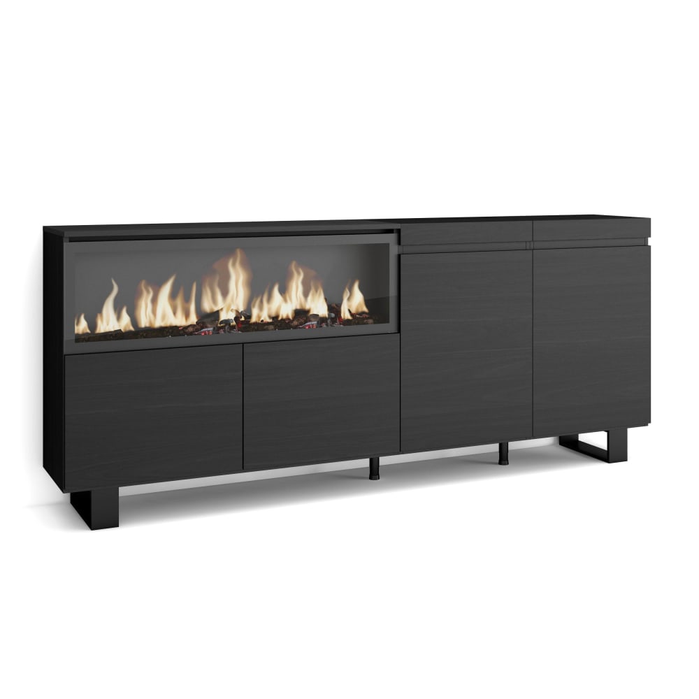 Wohnli Möbelsuche - Sideboard Holzeffekt Kamin mit Feuereffekt XXL 208x35x87cm Schwarz
