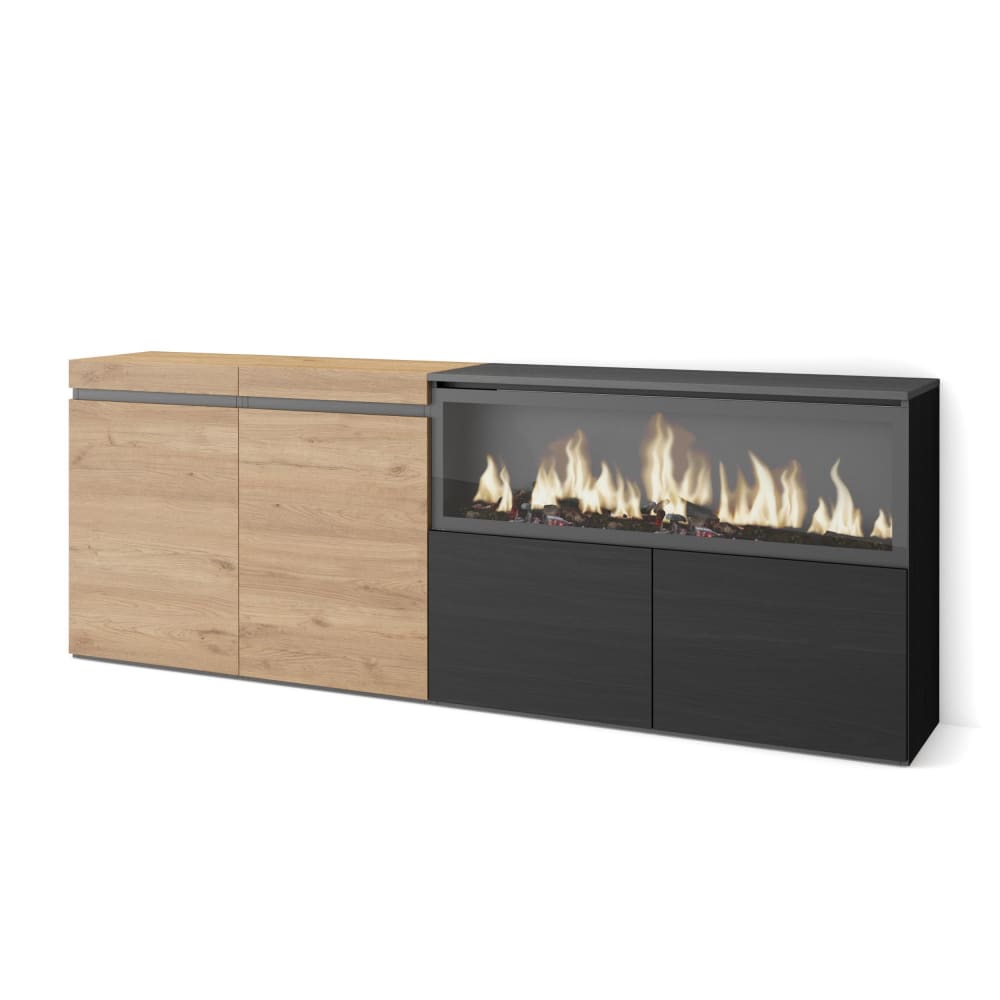 wohnli-moebel-suche-M25100415 Wohnli Möbelsuche - Sideboard Holzeffekt Kamin mit Feuereffekt 208x35x75cm Eiche Schwarz
