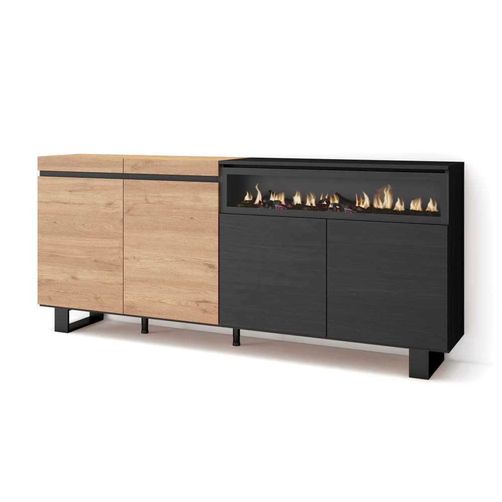 wohnli-moebel-suche-M25100416 Wohnli Möbelsuche - Sideboard Holzeffekt Kamin mit Feuereffekt 200x35x87cm Eiche Schwarz