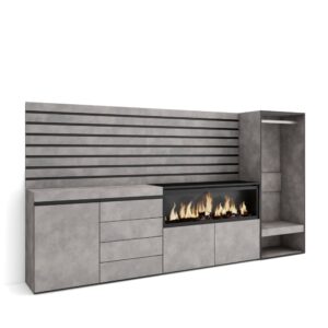 wohnli-moebel-suche-M25100417 Wohnli Möbelsuche - Sideboard Holzeffekt Kamin mit Feuereffekt XXL 274x35x145cm Zement