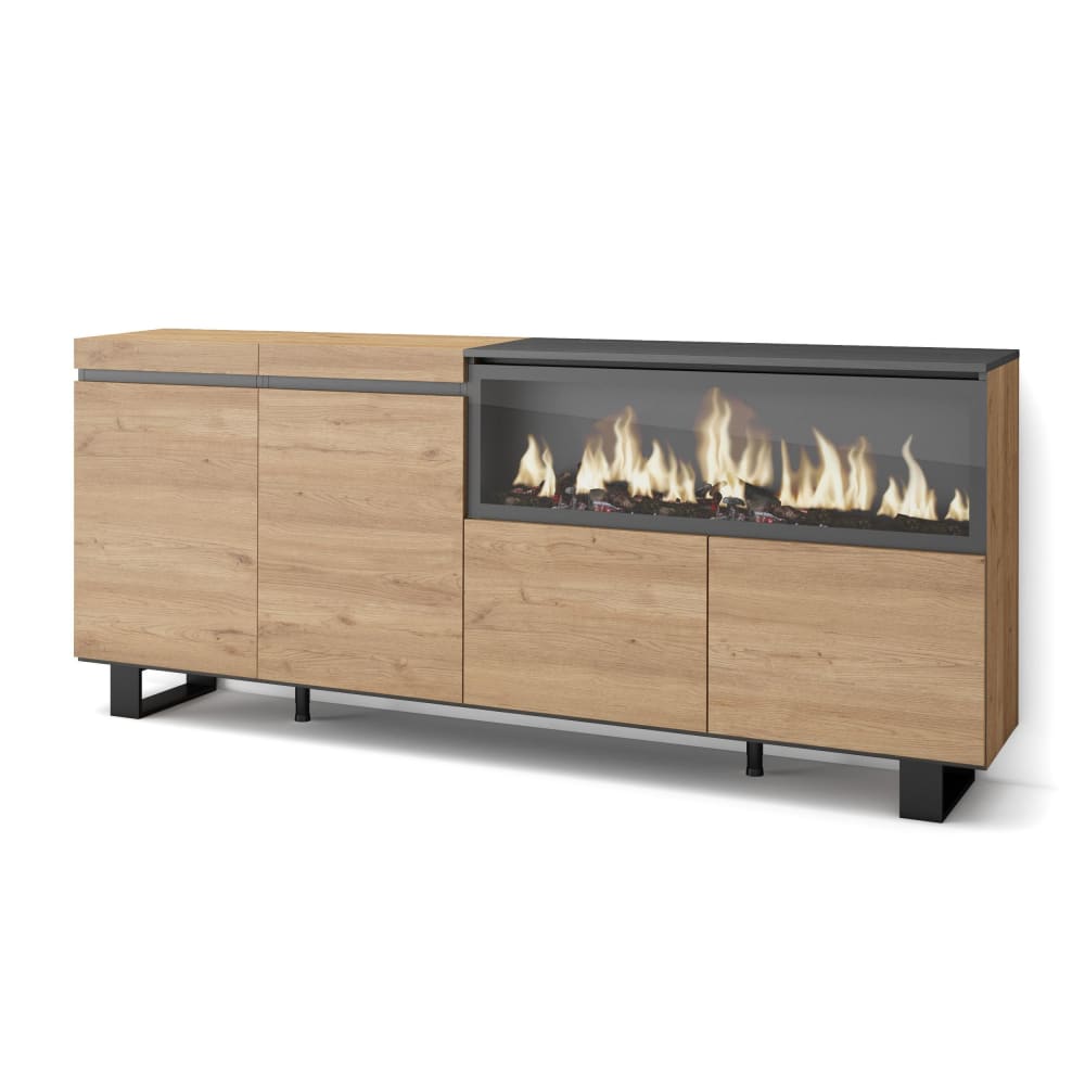 Wohnli Möbelsuche - Sideboard Holzeffekt Kamin mit Feuereffekt XXL 208x35x87cm Eiche