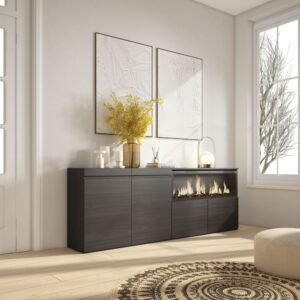 wohnli-moebel-suche-M25100419-1 Sideboard Holzeffekt Kamin mit Feuereffekt XXL 208x35x75cm Schwarz 208x75x35cm Spanplatte Schwarz Skraut home Möbel Esszimmermöbel Sideboards, Highboards & niedrige Anrichten