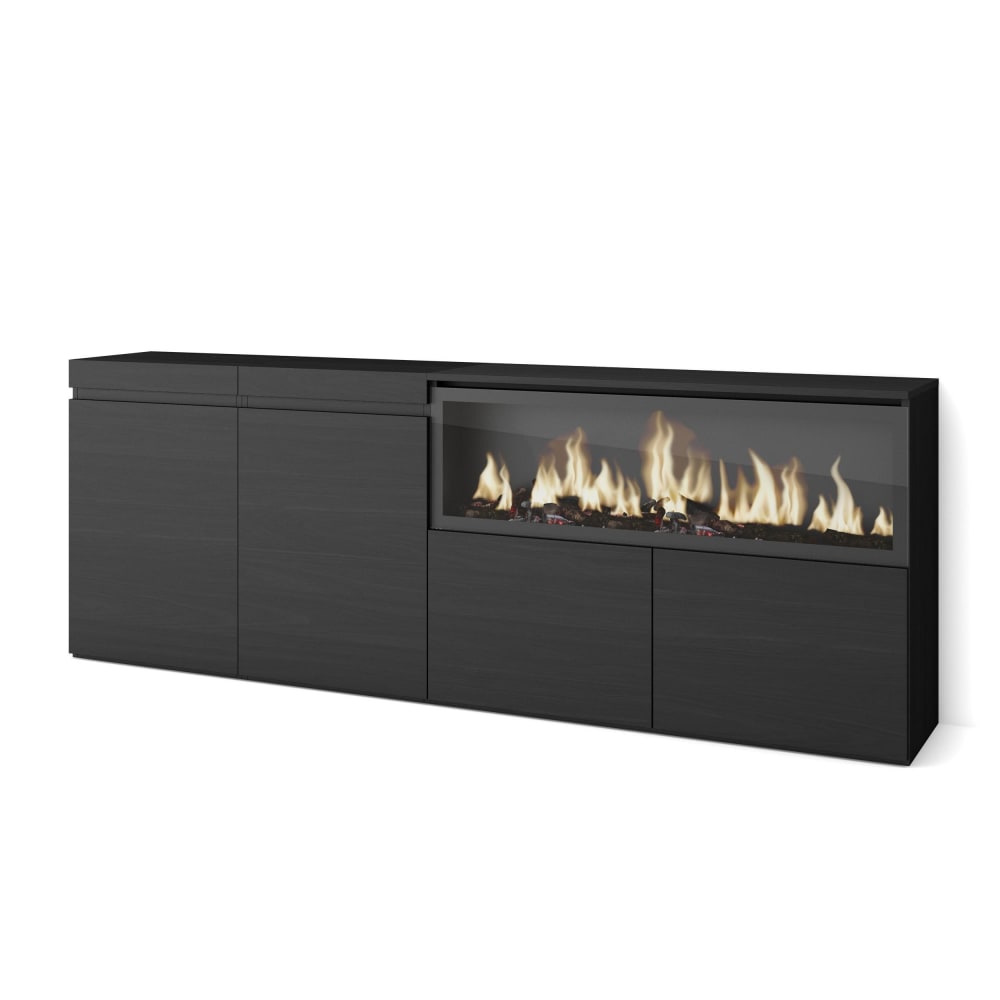 Wohnli Möbelsuche - Sideboard Holzeffekt Kamin mit Feuereffekt XXL 208x35x75cm Schwarz