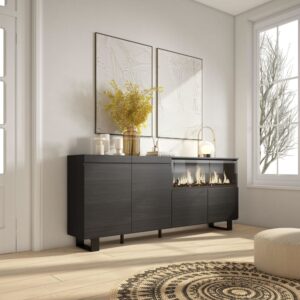 wohnli-moebel-suche-M25100420-1 Sideboard Holzeffekt Kamin mit Feuereffekt XXL 208x35x87cm Schwarz 208x87x35cm Spanplatte Schwarz Skraut home Möbel Esszimmermöbel Sideboards, Highboards & niedrige Anrichten