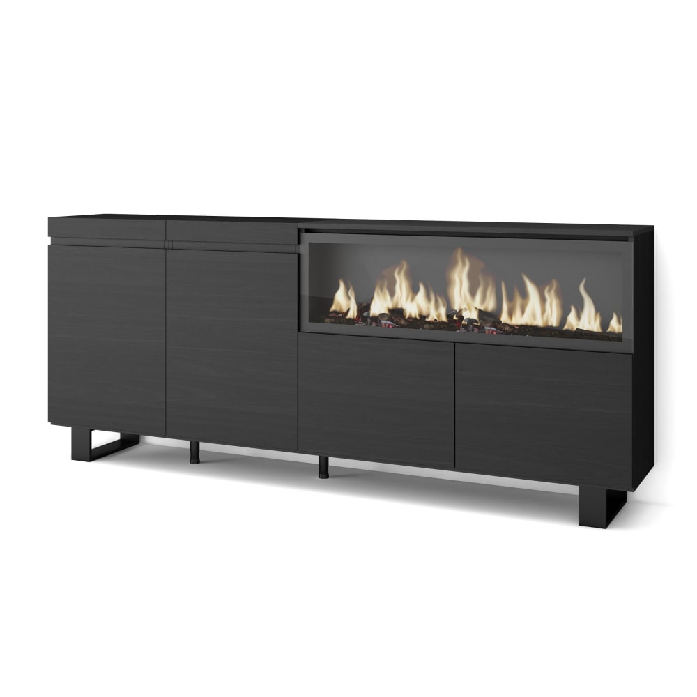 Wohnli Möbelsuche - Sideboard Holzeffekt Kamin mit Feuereffekt XXL 208x35x87cm Schwarz