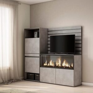 wohnli-moebel-suche-M25100421-1 Sideboard Holzeffekt Kamin mit Feuereffekt XXL 167x35x145cm Zement 167x145x35cm Spanplatte Grau Skraut home Möbel Esszimmermöbel Sideboards, Highboards & niedrige Anrichten