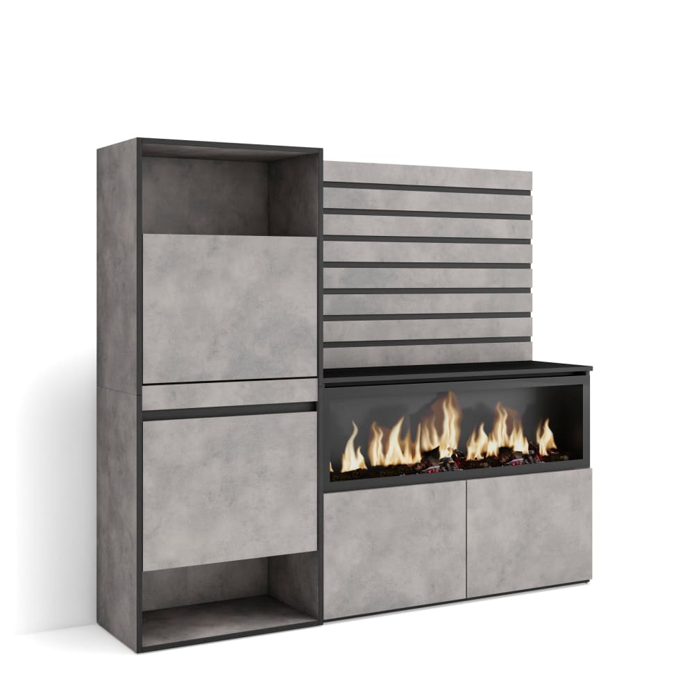 wohnli-moebel-suche-M25100421 Wohnli Möbelsuche - Sideboard Holzeffekt Kamin mit Feuereffekt XXL 167x35x145cm Zement
