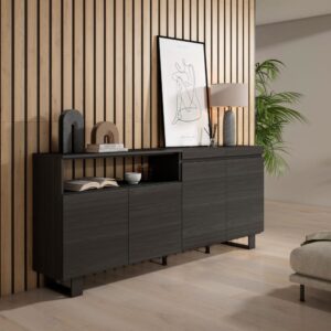 wohnli-moebel-suche-M25100422-1 Sideboard Holzeffekt mit Beinen 200x35x87cm Schwarz 200x87x35cm Spanplatte Schwarz Skraut home Möbel Esszimmermöbel Sideboards, Highboards & niedrige Anrichten