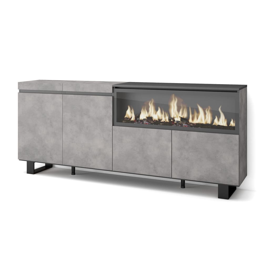 Wohnli Möbelsuche - Sideboard Holzeffekt Kamin mit Feuereffekt XXL 208x35x87cm Zement