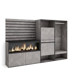 wohnli-moebel-suche-M25100424 Wohnli Möbelsuche - Sideboard Holzeffekt Kamin mit Feuereffekt XXL 227x35x145cm Zement
