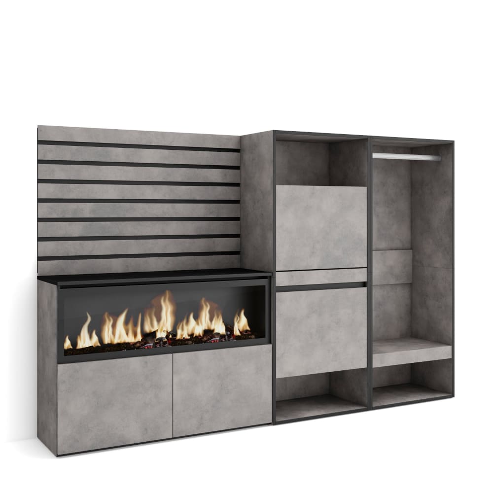 wohnli-moebel-suche-M25100424 Wohnli Möbelsuche - Sideboard Holzeffekt Kamin mit Feuereffekt XXL 227x35x145cm Zement