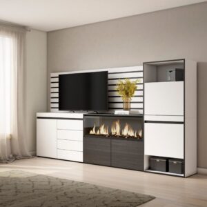 wohnli-moebel-suche-M25100425-1 Sideboard Holzeffekt Kamin mit Feuereffekt XXL 274x35x145cm Weiß 274x145x35cm Spanplatte Weiß Skraut home Möbel Esszimmermöbel Sideboards, Highboards & niedrige Anrichten