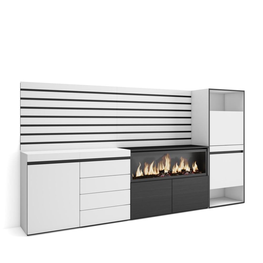 wohnli-moebel-suche-M25100425 Wohnli Möbelsuche - Sideboard Holzeffekt Kamin mit Feuereffekt XXL 274x35x145cm Weiß