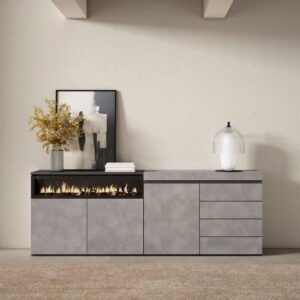 wohnli-moebel-suche-M25100426-1 Sideboard Holzeffekt Kamin mit Feuereffekt 207x35x75cm Zement 207x75x35cm Spanplatte Grau Skraut home Möbel Esszimmermöbel Sideboards, Highboards & niedrige Anrichten