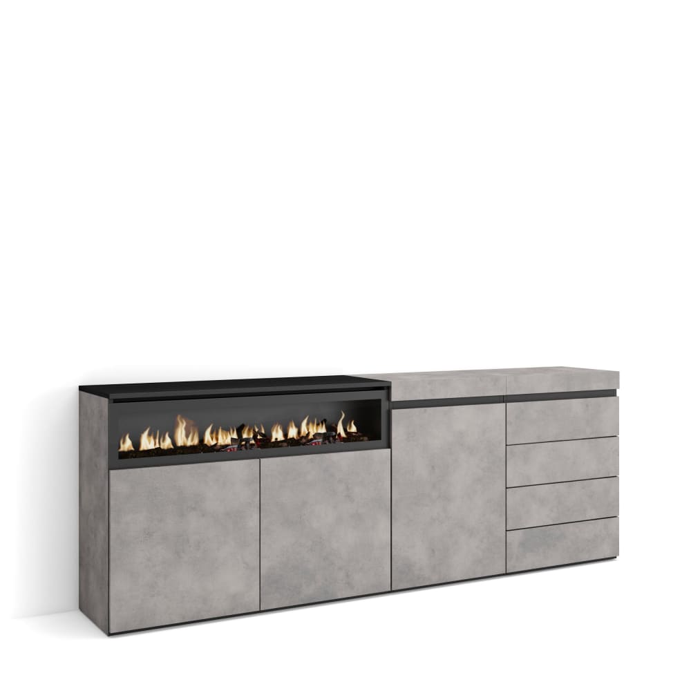 wohnli-moebel-suche-M25100426 Wohnli Möbelsuche - Sideboard Holzeffekt Kamin mit Feuereffekt 207x35x75cm Zement