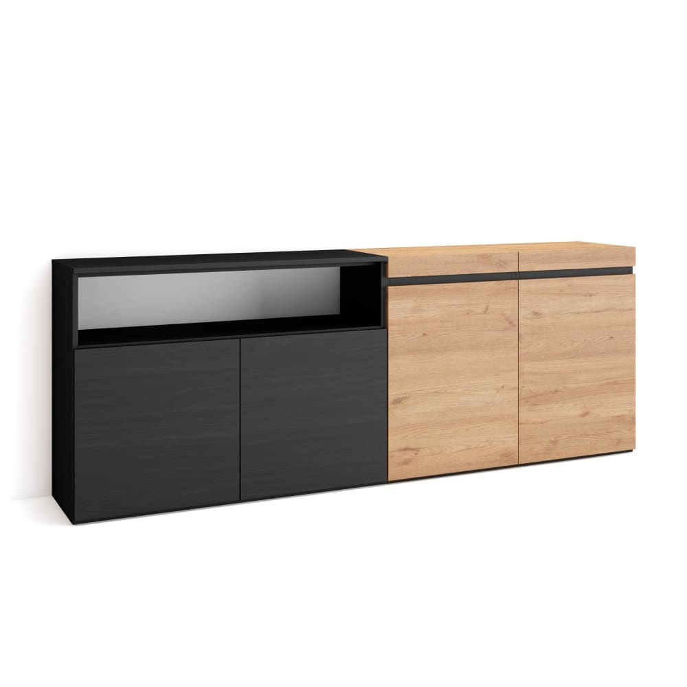 wohnli-moebel-suche-M25100427 Wohnli Möbelsuche - Sideboard Holzeffekt 200x35x75cm Eiche und Schwarz