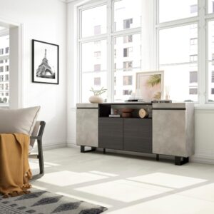 wohnli-moebel-suche-M25100428-1 Sideboard Holzeffekt mit Beinen 200x35x87cm Zement 200x87x35cm Spanplatte Grau Skraut home Möbel Esszimmermöbel Sideboards, Highboards & niedrige Anrichten