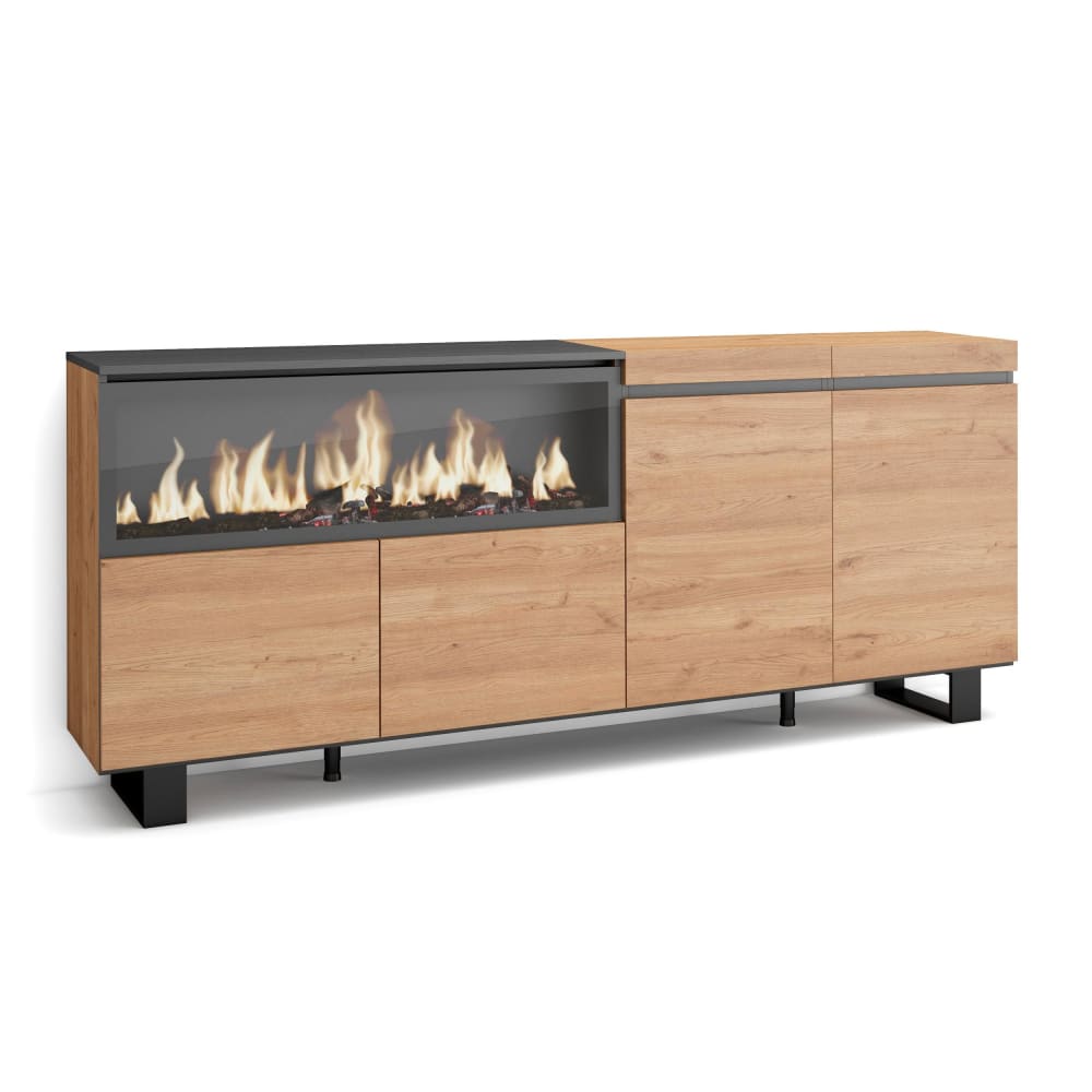 wohnli-moebel-suche-M25100429 Wohnli Möbelsuche - Sideboard Holzeffekt 208x35x87cm Kamin mit Feuereffekt XXL Eiche