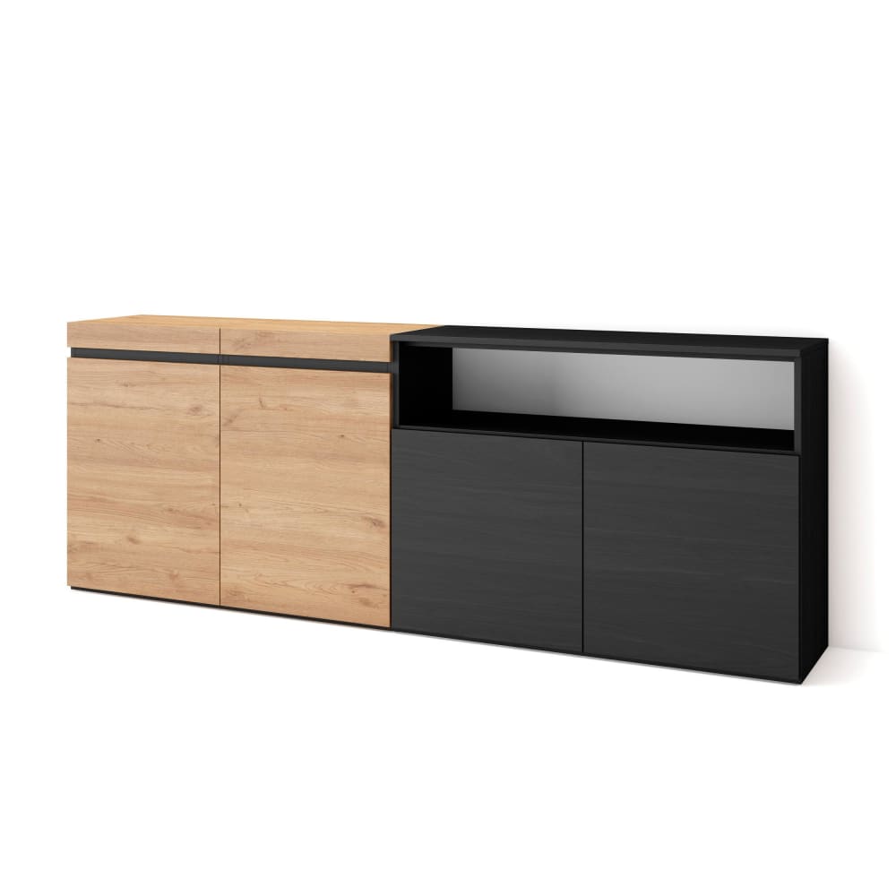 wohnli-moebel-suche-M25100430 Wohnli Möbelsuche - Sideboard Holzeffekt 200x35x75cm Eiche und Schwarz