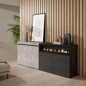 wohnli-moebel-suche-M25100431-1 Sideboard Holzeffekt Kamin mit Feuereffekt 200x35x75cm Zement 200x75x35cm Spanplatte Grau Skraut home Möbel Esszimmermöbel Sideboards, Highboards & niedrige Anrichten