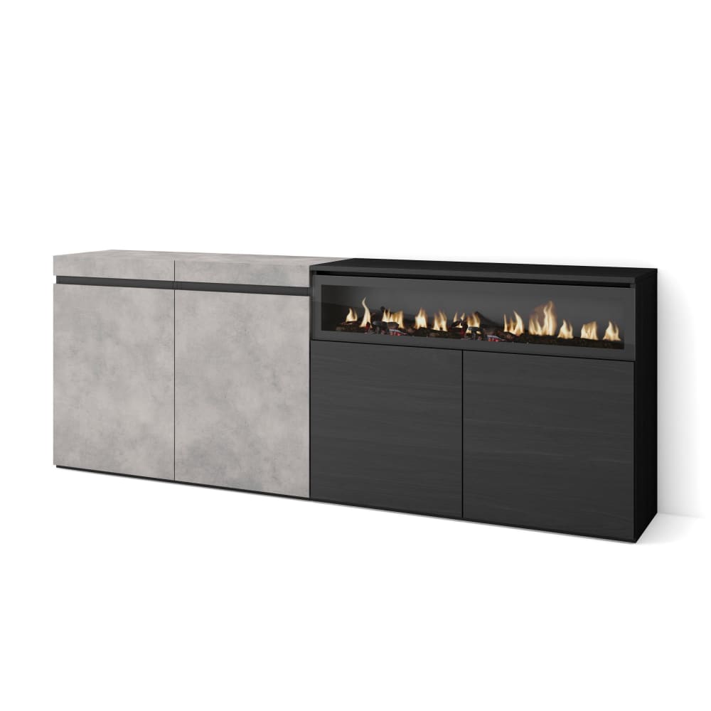 wohnli-moebel-suche-M25100431 Wohnli Möbelsuche - Sideboard Holzeffekt Kamin mit Feuereffekt 200x35x75cm Zement