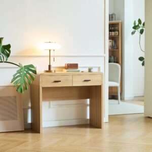 Konsolentisch 2 Schubladen aus Massivholz Braun 39x79x90cm Holz Braun Nordlys Möbel Wohnzimmermöbel Konsolentische