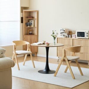 Esszimmerstühle (2er Set) aus Massivholz und Stoff Beige 58x76x55cm Holz Braun Nordlys Möbel Esszimmermöbel Stühle