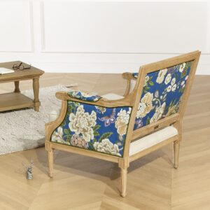 Bergère-Sessel aus Massivholz und blau geblümtem Leinenstoff Leinen 77x84x71cm Holz Beige Robin des Bois Sofas und Sessel Sessel, Poufs und Fußbänke Sessel