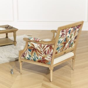 Massivholz-Bergèresessel mit tropischem Blumenstoff Leinen 77x84x71cm Holz Beige Robin des Bois Sofas und Sessel Sessel, Poufs und Fußbänke Sessel