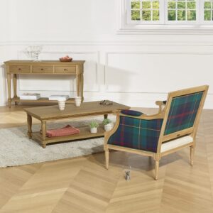 Bergère Sessel aus Massivholz und Baumwollsamt im schottischen Stil 77x84x71cm Holz Beige Robin des Bois Sofas und Sessel Sessel, Poufs und Fußbänke Sessel