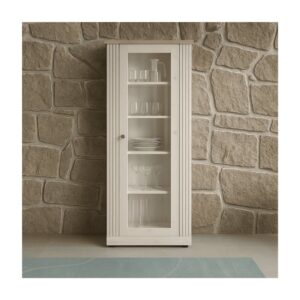 wohnli-moebel-suche-M25102650-1 Vitrine mit 1 Tür H192 cm - Dekor Eiche und Weiß 72x192x44cm Spanplatte Weiß Calicosy Möbel Esszimmermöbel Vitrine und Vitrinenschrank