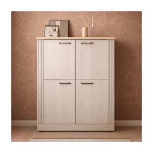 Hohe Anrichte mit 4 Türen H160 cm - Dekor Eiche und Weiß 118x160x44cm Spanplatte Weiß Calicosy Möbel Esszimmermöbel Sideboards, Highboards & niedrige Anrichten