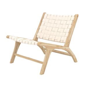 wohnli-moebel-suche-M25103073 Wohnli Möbelsuche - Teakstuhl mit geflochtenem weißen Leder