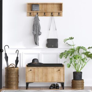 Bank und Wandgarderobe aus Holz