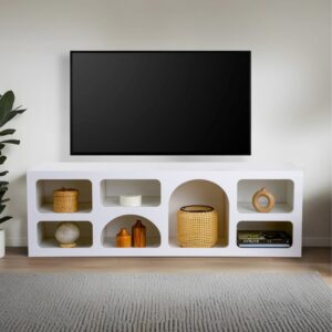 wohnli-moebel-suche-M25106267-1 Niedriges Sideboard mit 7 Nischen organisches Design weiß 160x50cm 160x40x51cm Spanplatte Weiß Concept Usine Möbel Esszimmermöbel Sideboards, Highboards & niedrige Anrichten