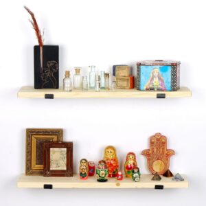 Wandregal aus Fichtenholz und Metall - 2 Ablagen - Holz und Schwarz 60x14x16cm Holz Braun Concept Usine Möbel Wohnzimmermöbel Regale