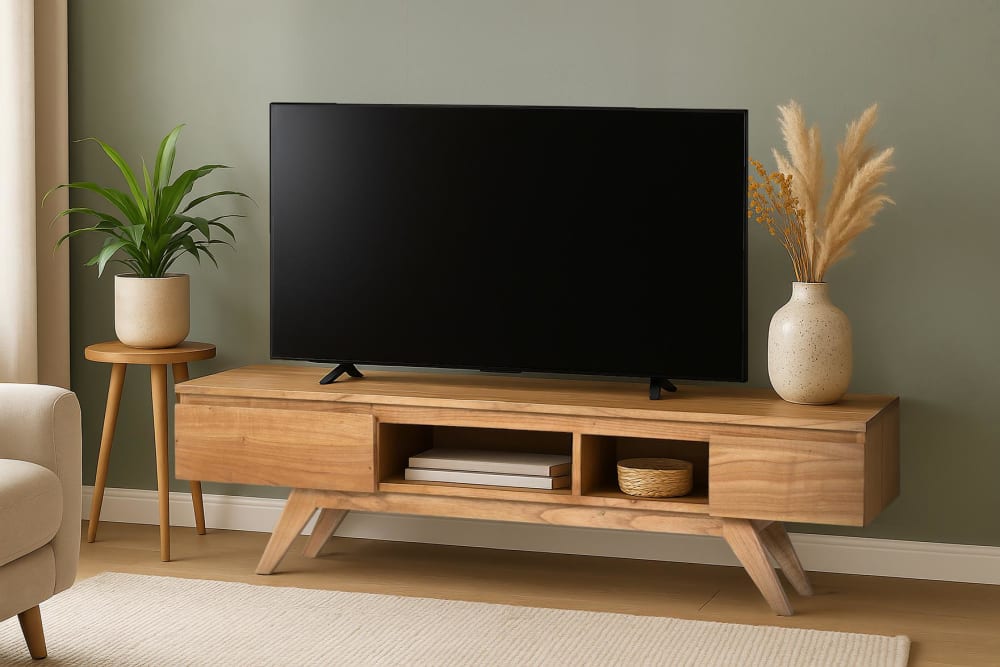 wohnli-moebel-suche-M25106279-1 TV-Schrank aus massivem Mindi-Holz mit Fächern 150x40x35cm Holz Braun GINER Y COLOMER Möbel Wohnzimmermöbel TV-Möbel