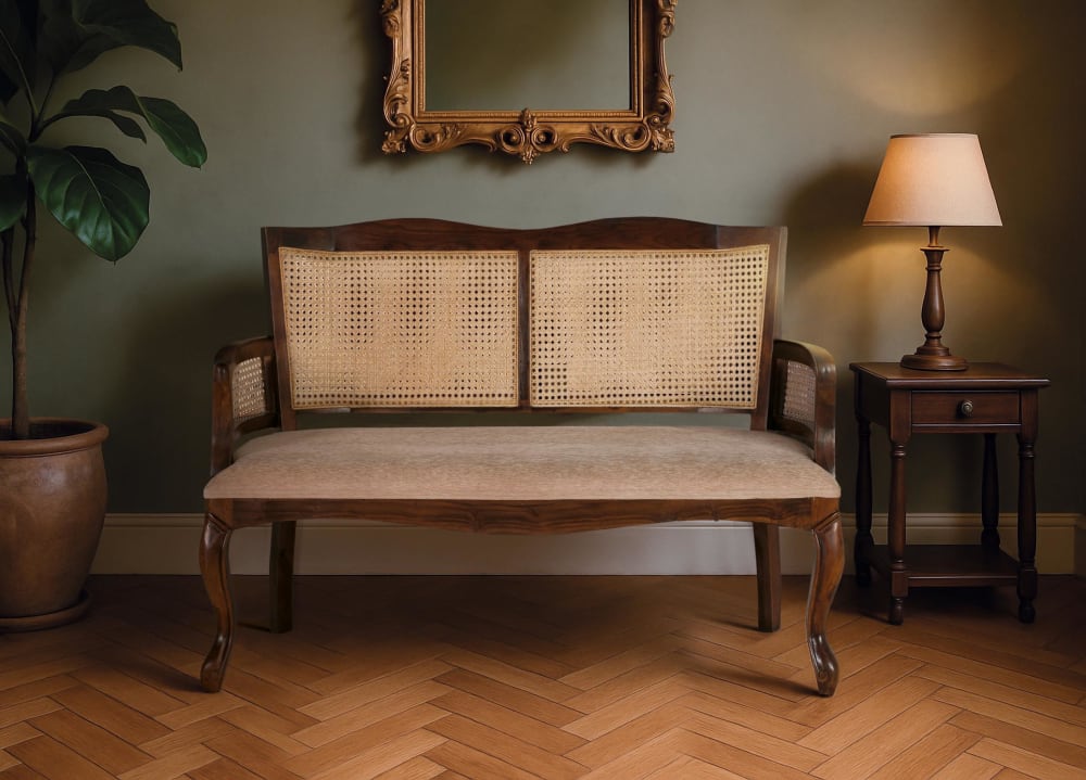 2-Sitzer-Sofabank aus Akazienholz 120x88x60cm Holz Braun GINER Y COLOMER Möbel Esszimmermöbel Sitzbank und Holzbank