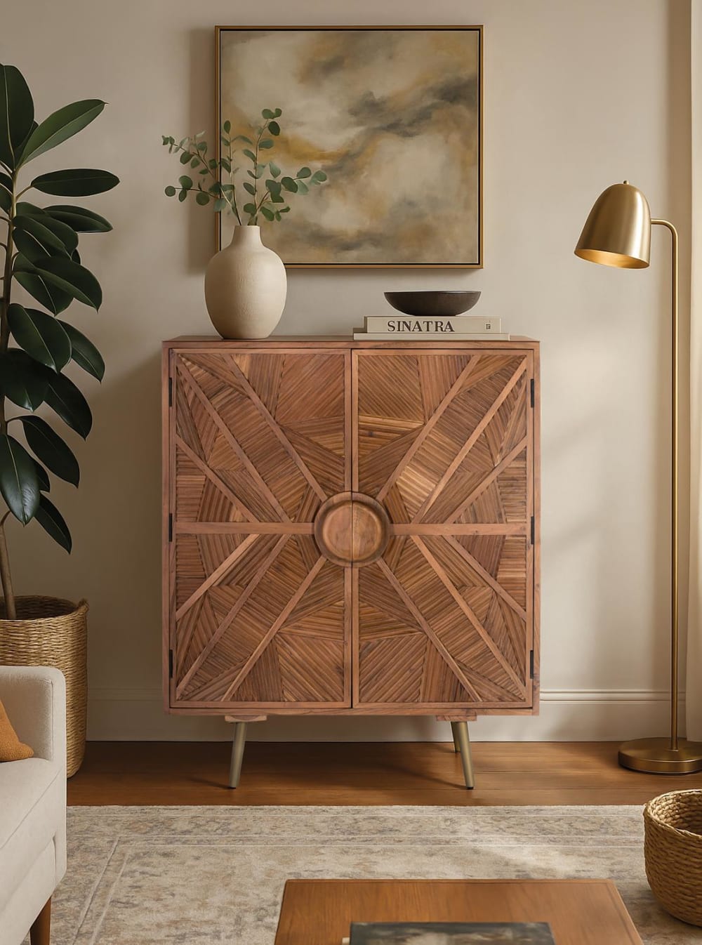wohnli-moebel-suche-M25106305-1 Sideboard aus Mangoholz mit geschnitzten Türen 90x110x45cm Holz Braun GINER Y COLOMER Möbel Esszimmermöbel Sideboards, Highboards & niedrige Anrichten