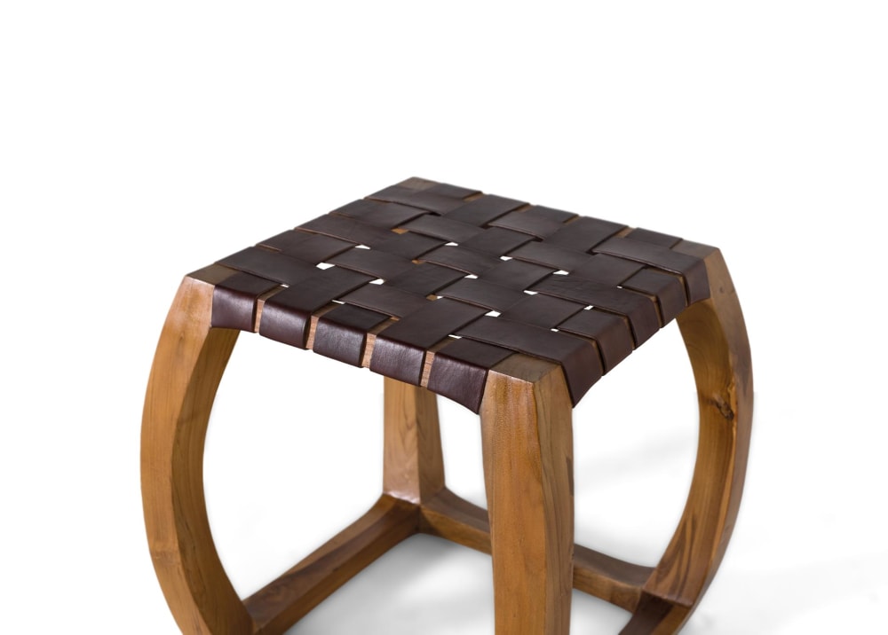 Handgefertigter Hocker aus massivem Mindi-Holz 45x46x45cm Holz Braun GINER Y COLOMER Möbel Wohnzimmermöbel Hocker