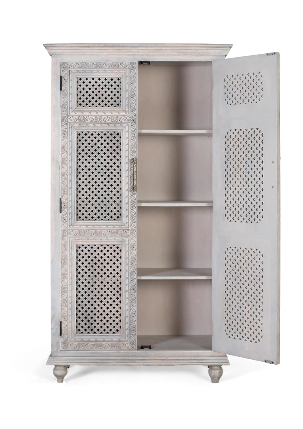 2-türiger Kleiderschrank aus massivem Mangoholz mit gealtertem Finish 104x185x43cm Holz Weiß GINER Y COLOMER Möbel Schlafzimmermöbel Schränke