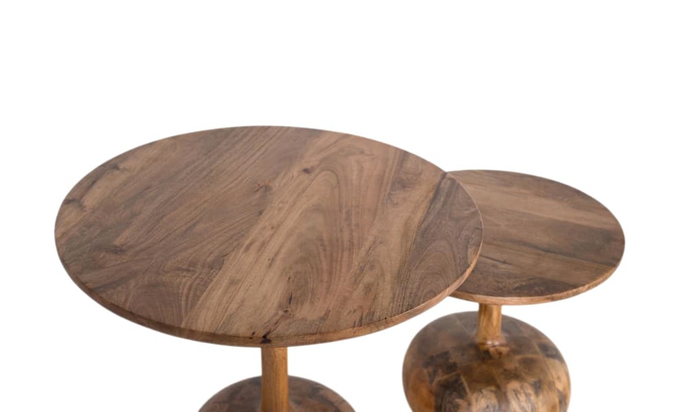 Set aus zwei Beistelltischen aus massivem Mangoholz 70x60x70cm Holz Braun GINER Y COLOMER Möbel Wohnzimmermöbel Couchtische